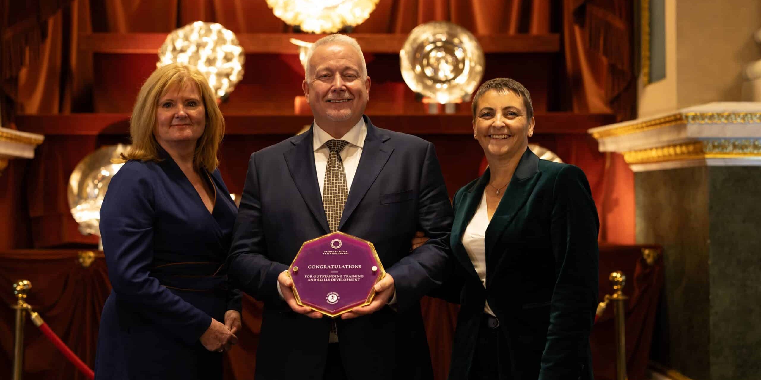 our Directors, Andy and Jo Boardman, and Group Head of Training, Learning and Development, Irene Russell, officially received the Princess Royal Training Award