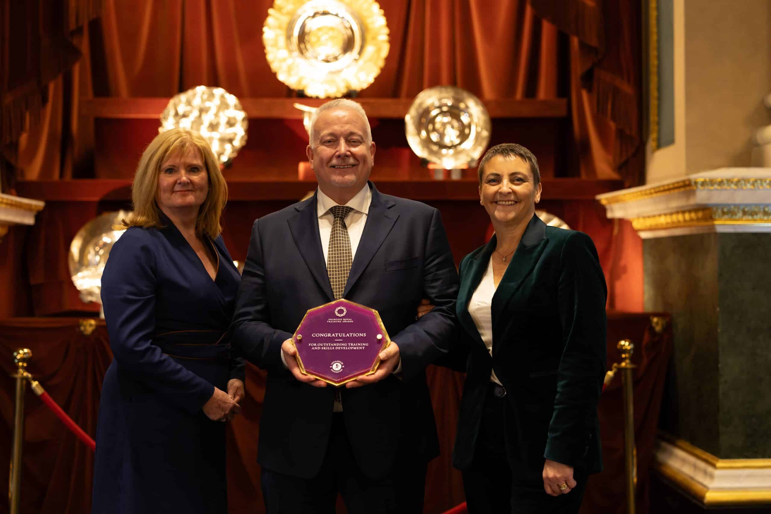 our Directors, Andy and Jo Boardman, and Group Head of Training, Learning and Development, Irene Russell, officially received the Princess Royal Training Award