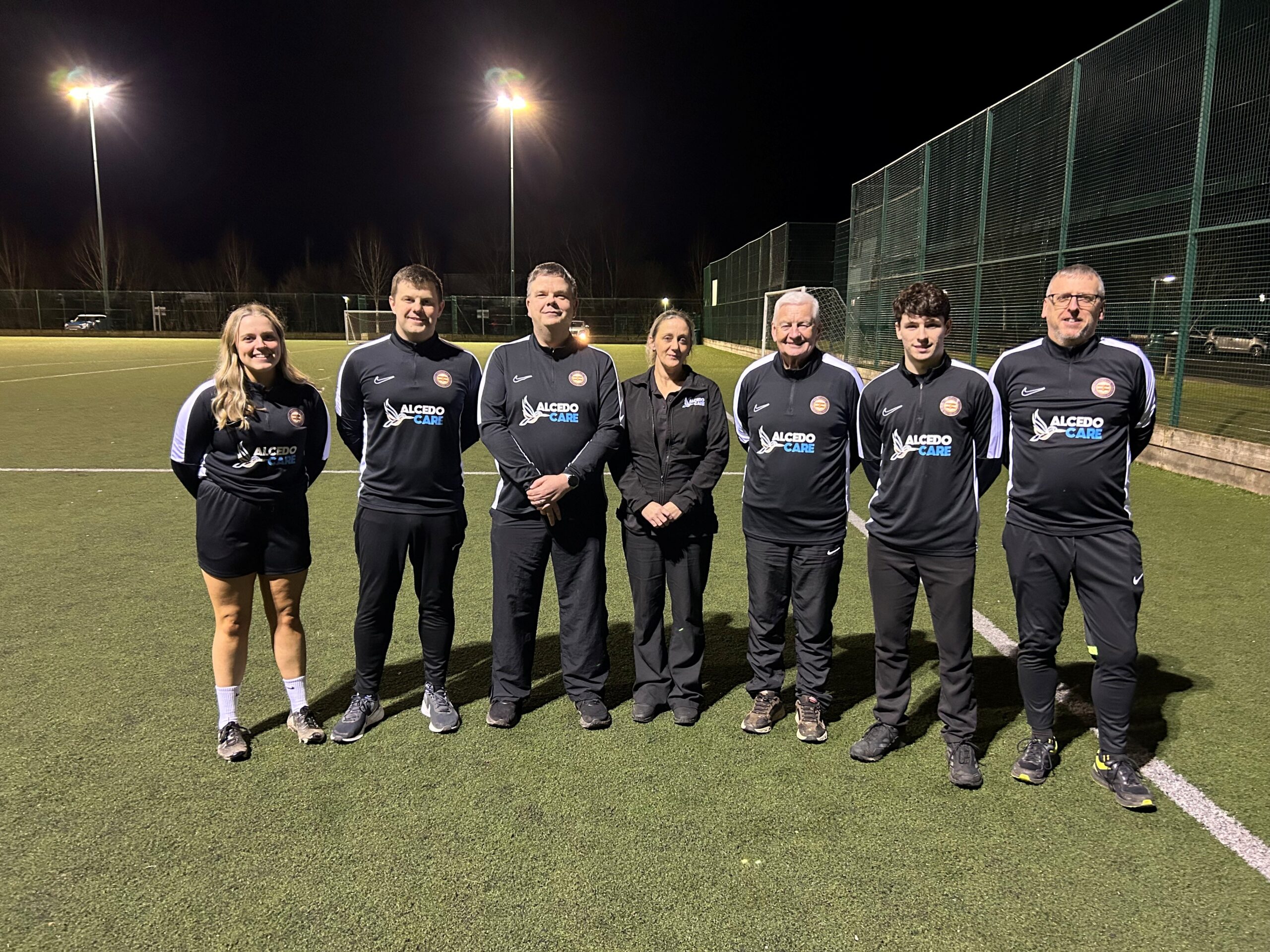 Image shows the Westmorland County FA team with Jamie Pepper from Alcedo Care Group (centre)